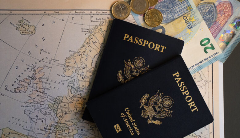 Passports and map