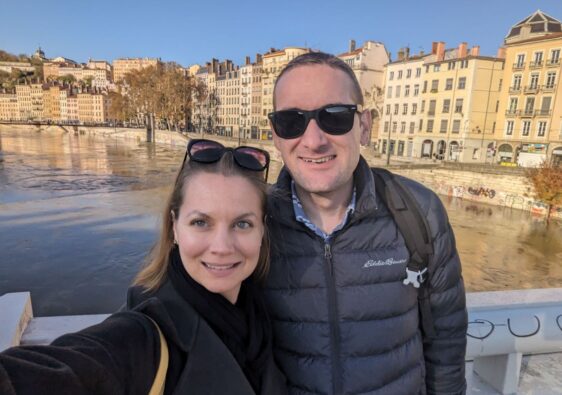 Jim and Michal on a bridge over the Saone river.